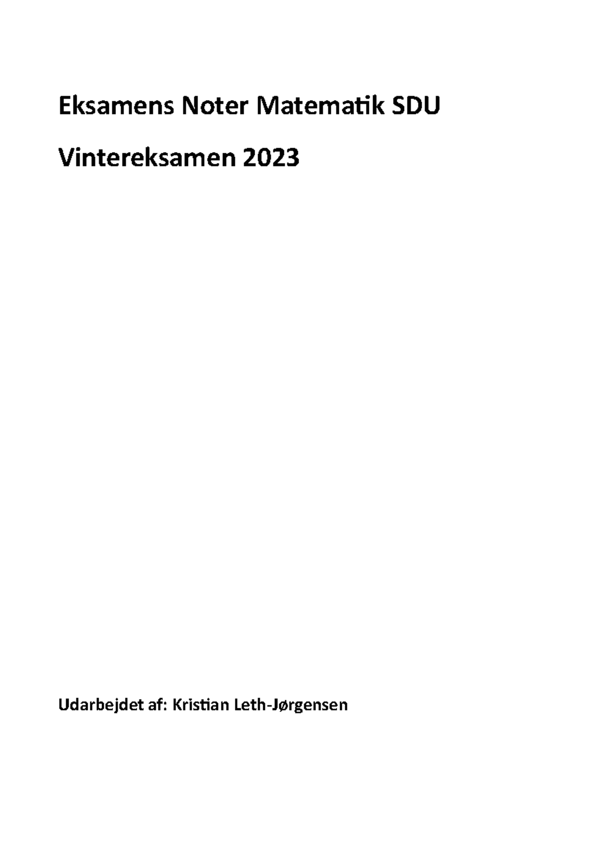 Eksamens Noter Matematik SDU 2023 Vintereksamen - Eksamens Noter ...