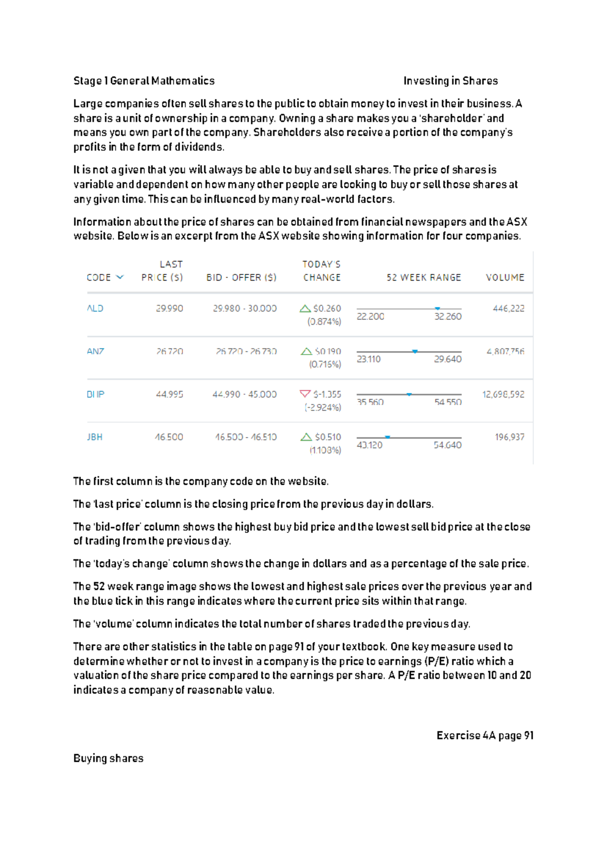 1. Shares Notes - Stage 1 General Mathematics Investing in Shares Large ...