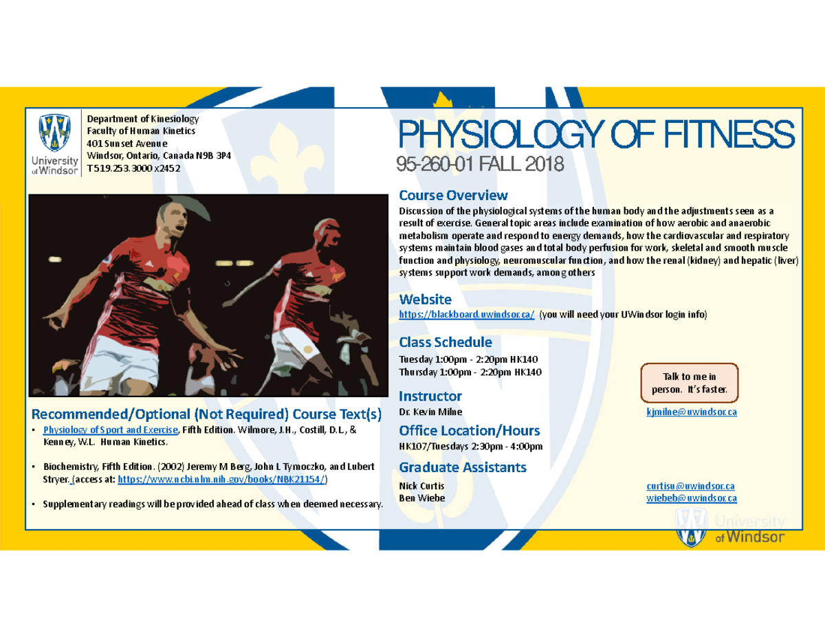 Physiology of Fitness Syllabus PHYSIOLOGY OF FITNESS 9526001 FALL