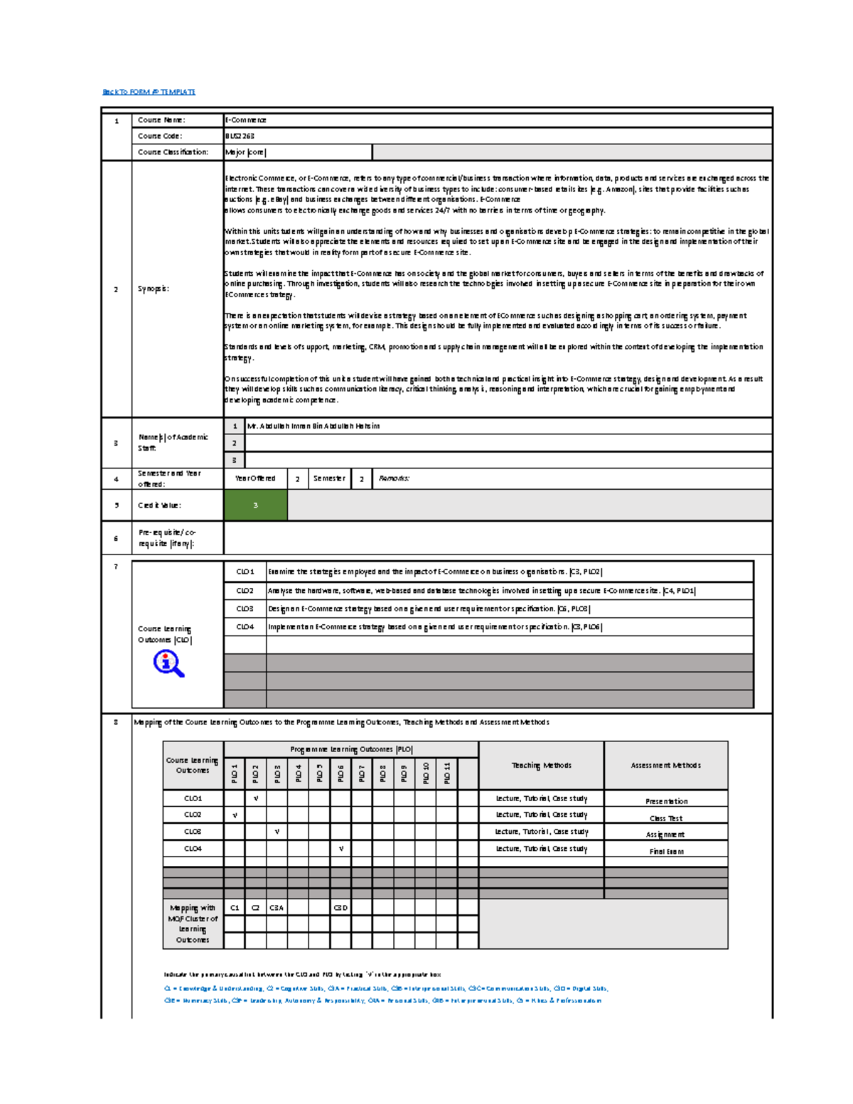 DDE BUS2263 E Commerce - Back To FORM @ TEMPLATE 1 2 1 2 3 4 2 2 5 6 7 ...