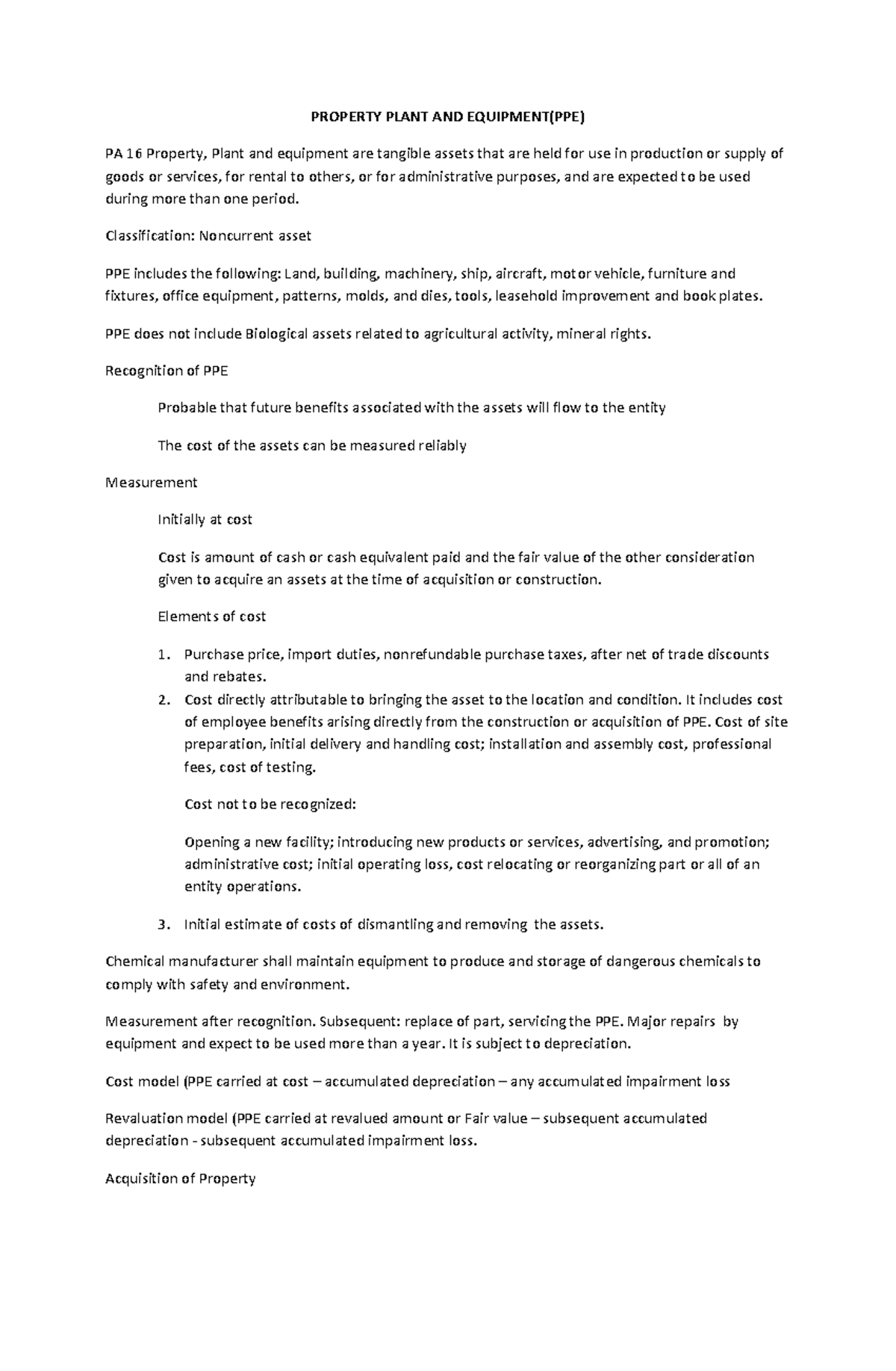 Property, Plant and Equipment - Classification: Noncurrent asset PPE ...