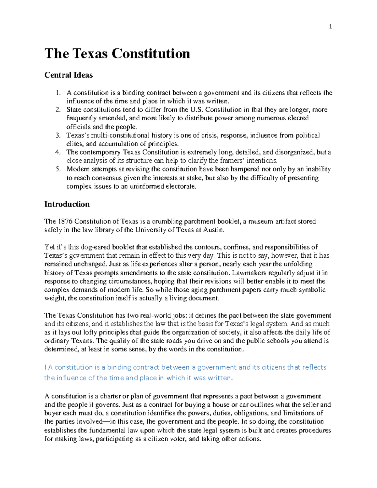 Collin College GOVT 2107 Chapter 02 The Texas Constitution Study Guide ...