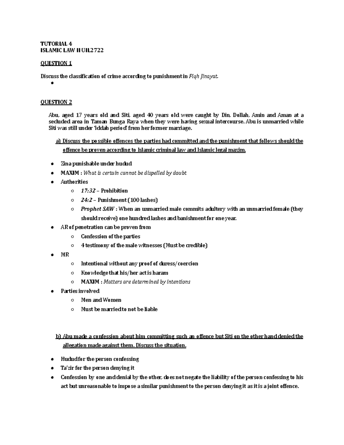 Tutorial 4 Islamic 2 Tutorial 4 Islamic Law Ii Uil Question 1 Discuss