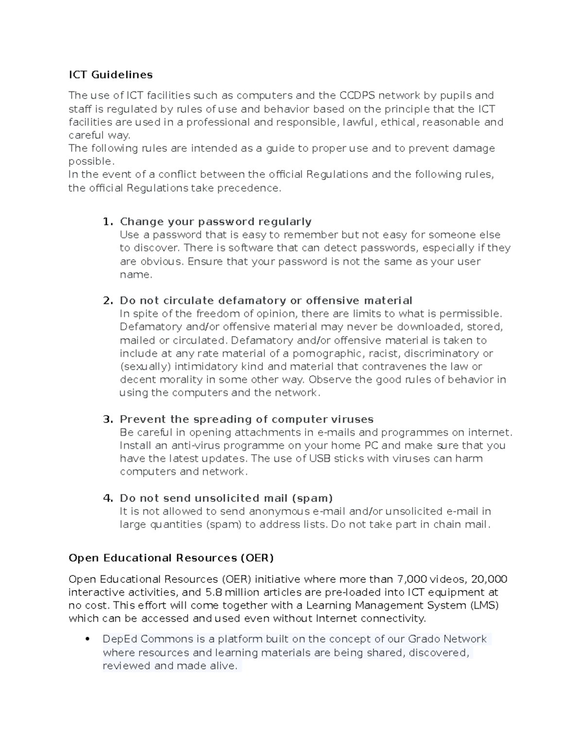 ICT Guidelines - ICT Guidelines The use of ICT facilities such as ...