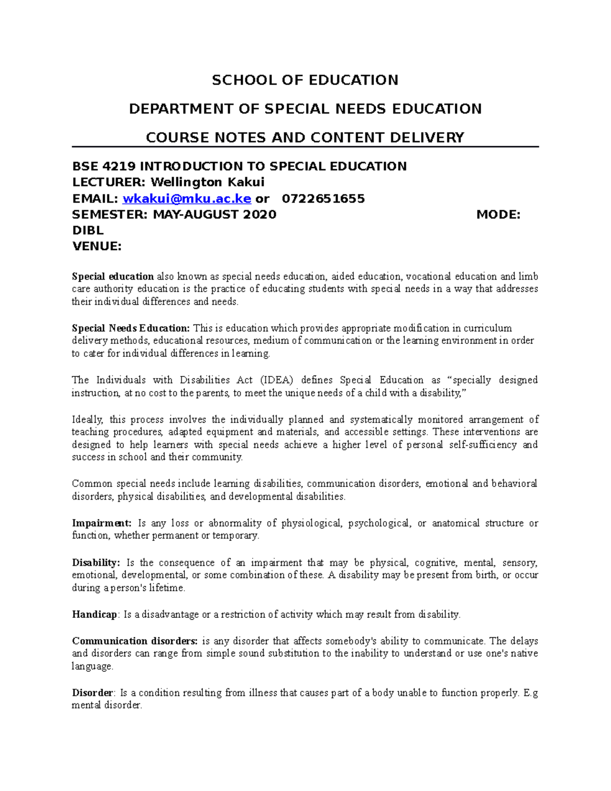 Bse 4219 introduction to special education notes dibl introduction to