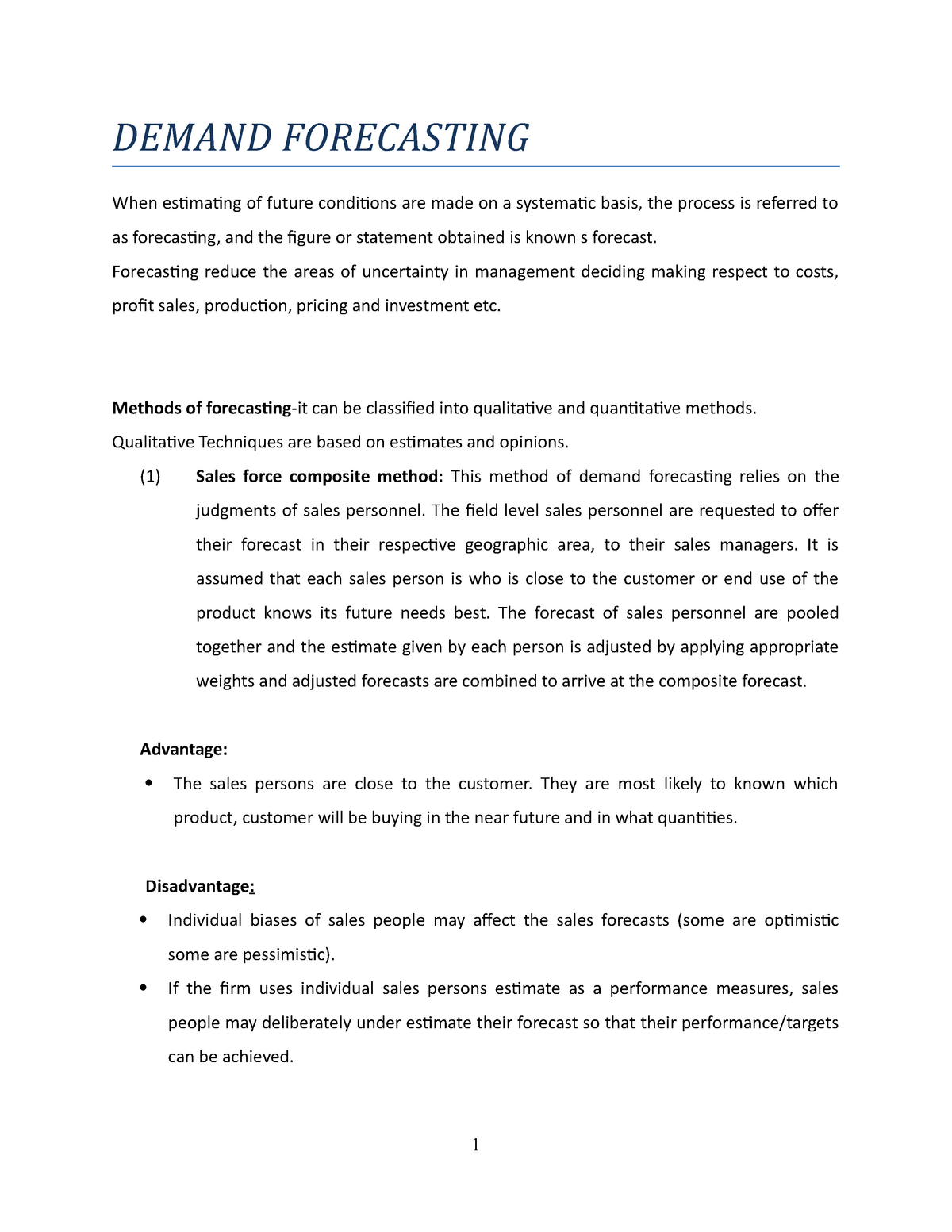 assignment about demand forecasting