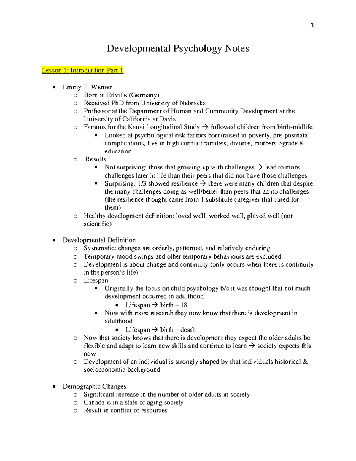 Developmental Psychology Notes PDF Developmental Psychology Notes 