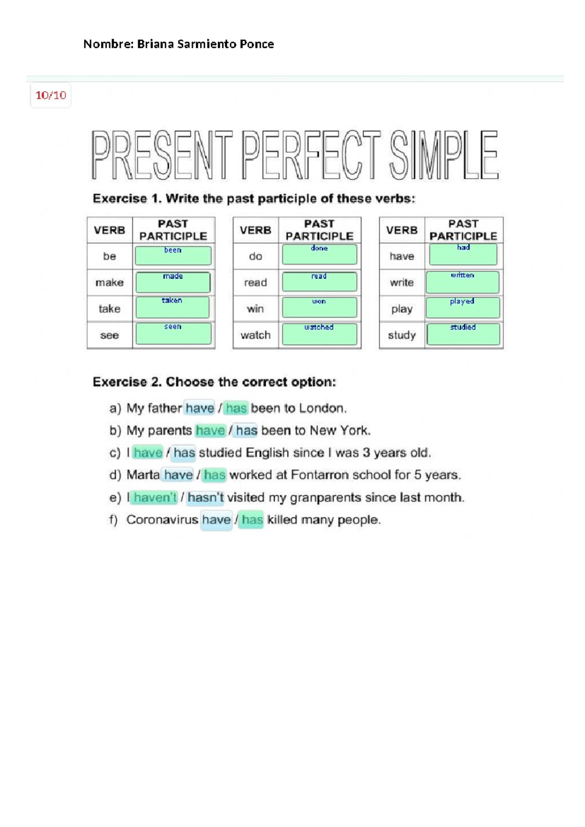 Homework 1- Present Perfect - Sarmiento Ponce Briana - Ingles IV ...