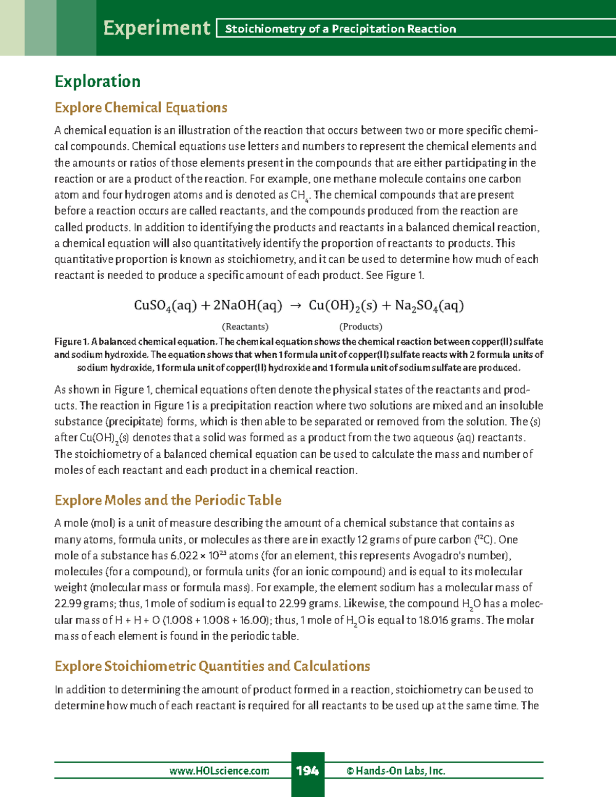 Stoichiometry of Precipitation Reaction Lab Manual CHEM 100 SDSU