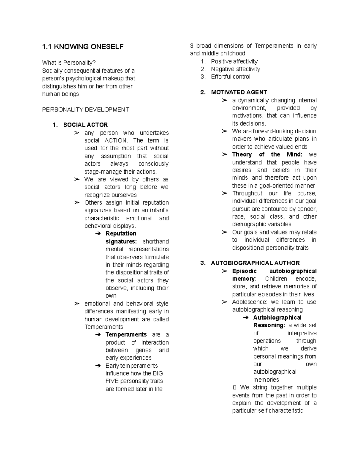 Per Dev Notes - 1 KNOWING ONESELF What is Personality? Socially ...