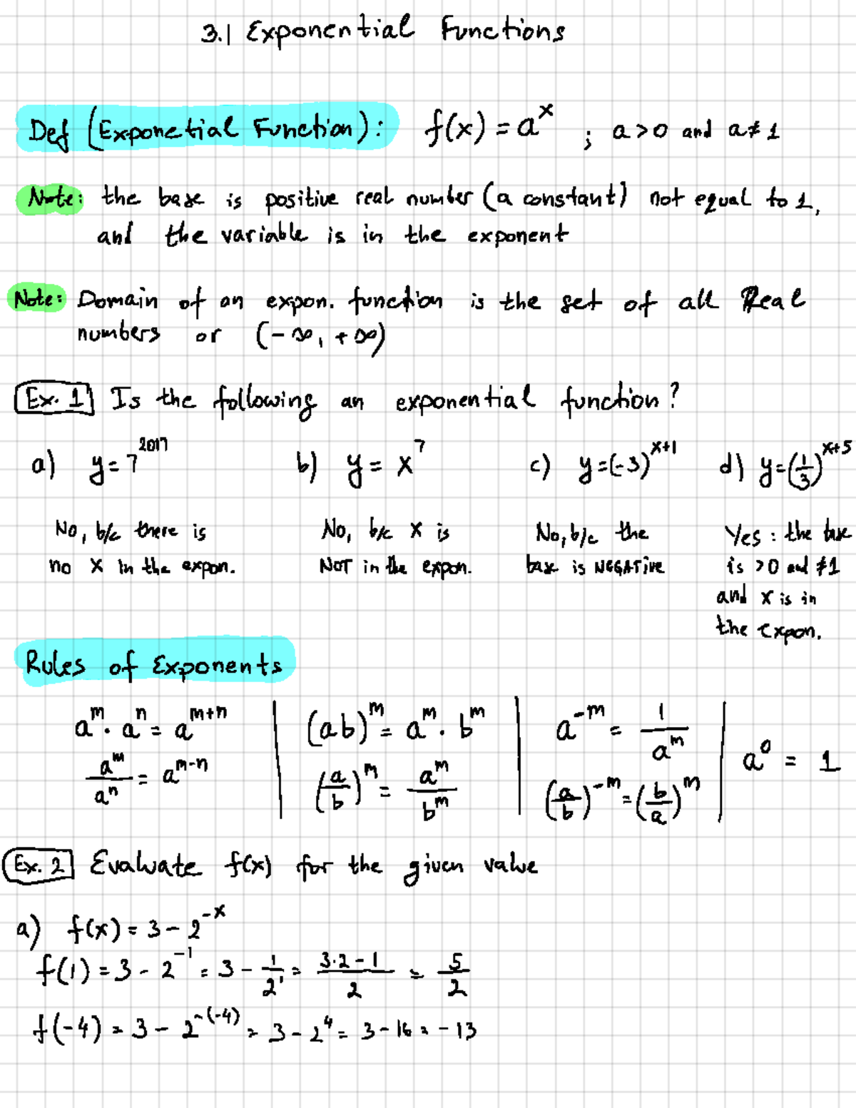 3.1 Exponential Functions - Exponential Functions Def ( Exponential ...