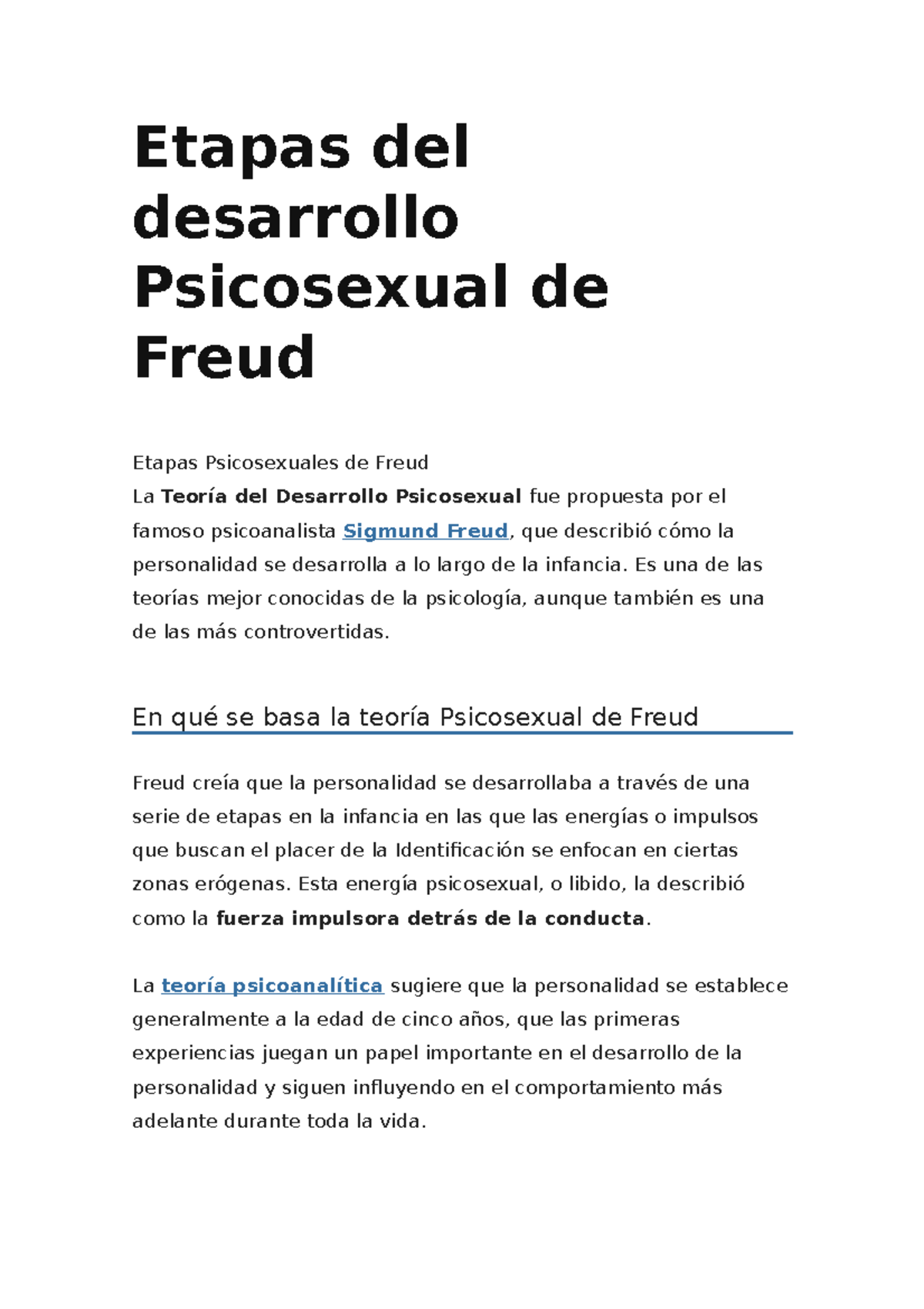 sigmund freud teoria del desarrollo psicosexual