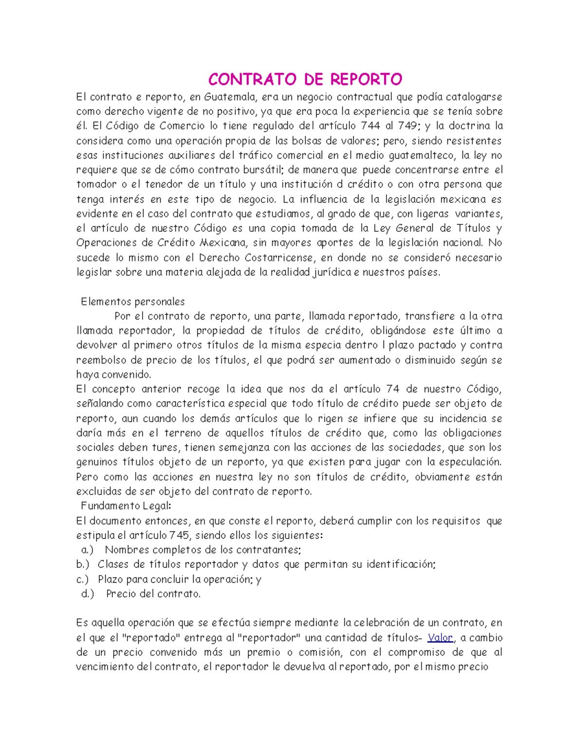 Contrato-de-reporto - Mercantil II - CONTRATO DE REPORTO El contrato e ...