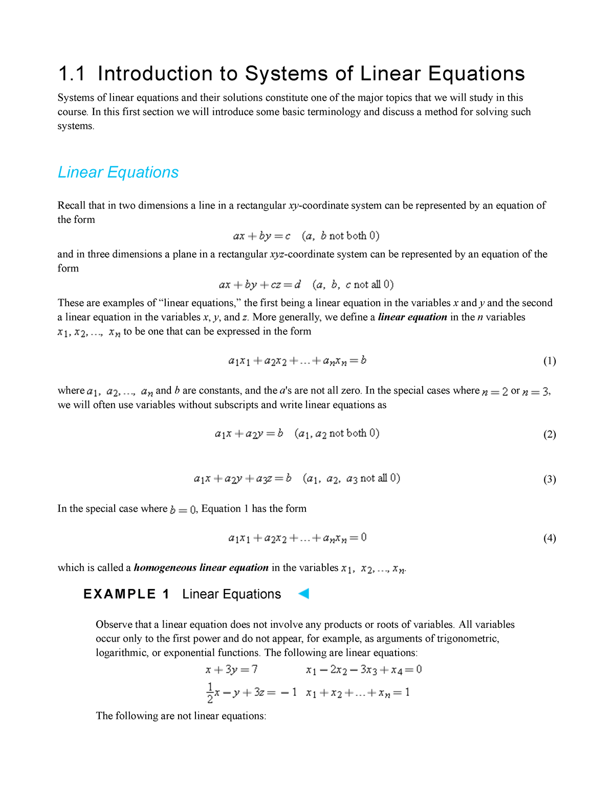 introduction to systems of linear equations assignment