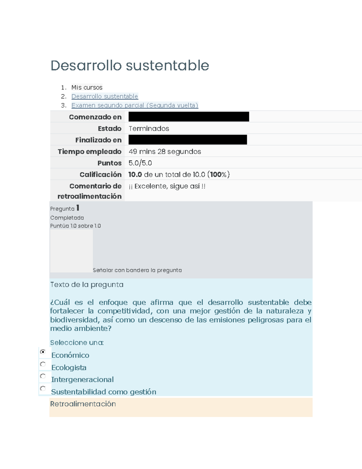 Examen Semana 2 Desarrollo Sustentable - Desarrollo Sustentable 1. Mis ...