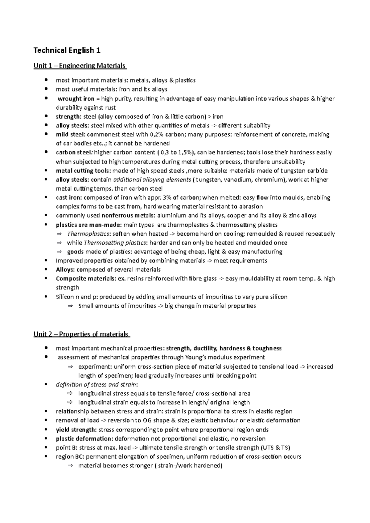 Technical English 1 Summary Technical English 1 Unit 1