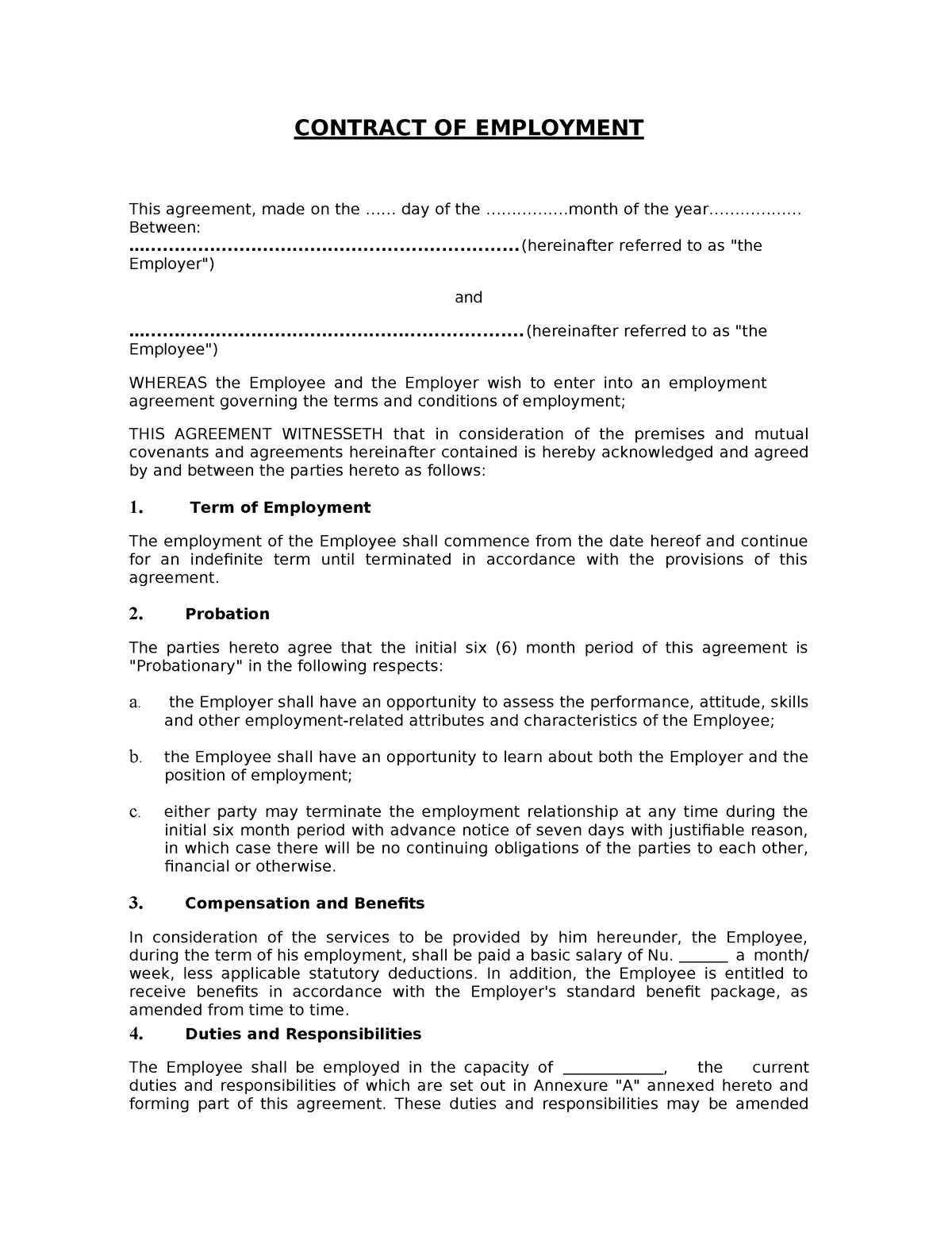 COE-Sample - Contracts Sample - CONTRACT OF EMPLOYMENT This agreement ...