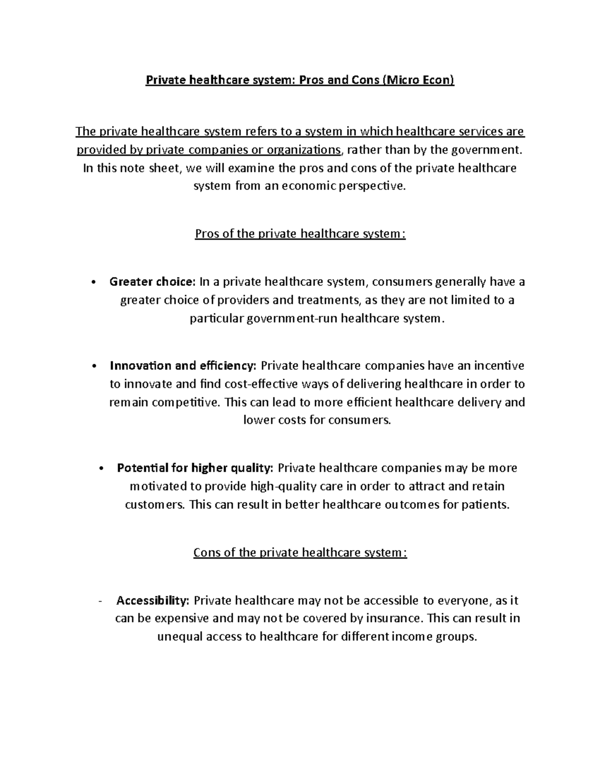 Document 88 (23) Private healthcare system Pros and Cons (Micro Econ