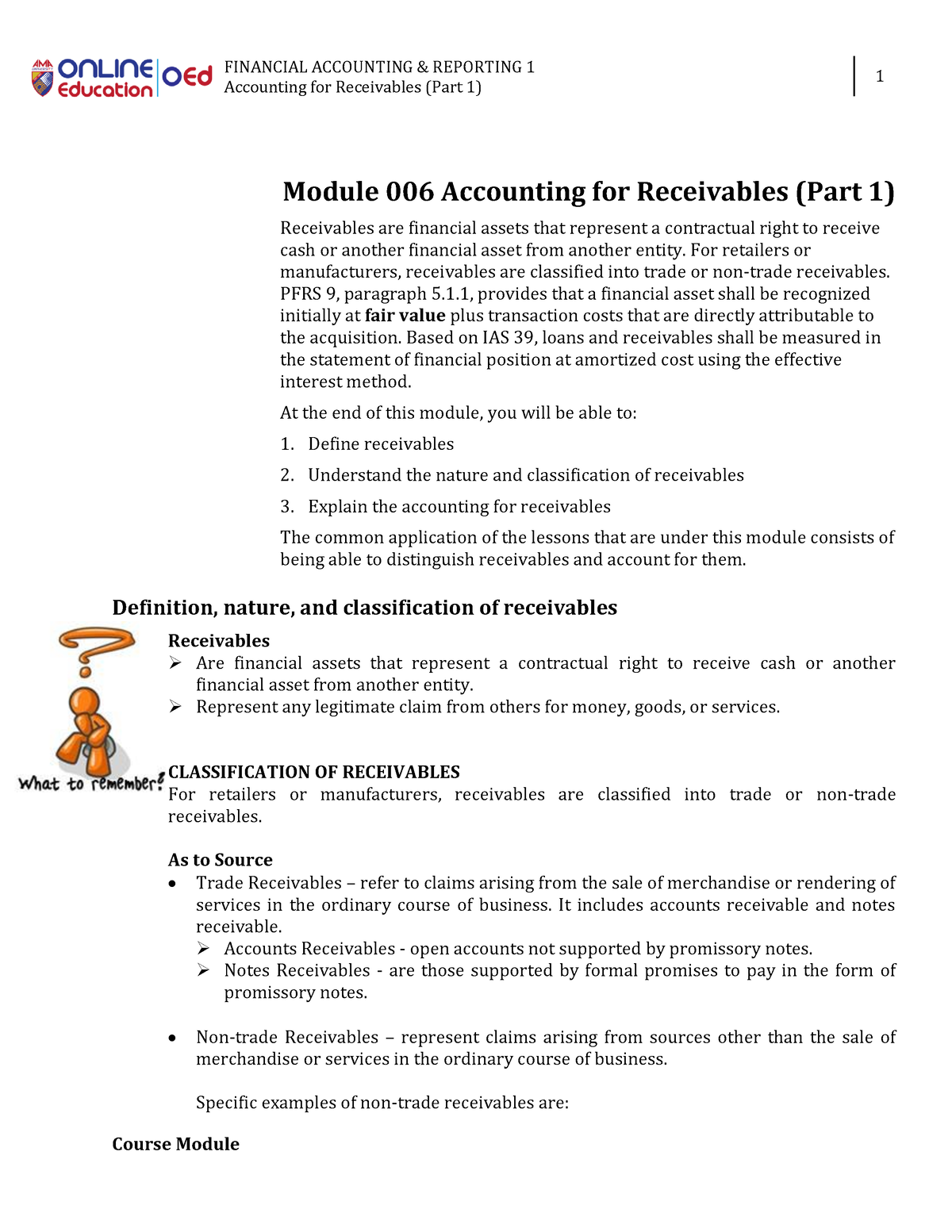 Module 006 Accounting For Receivables (Part 1) - Accounting For ...