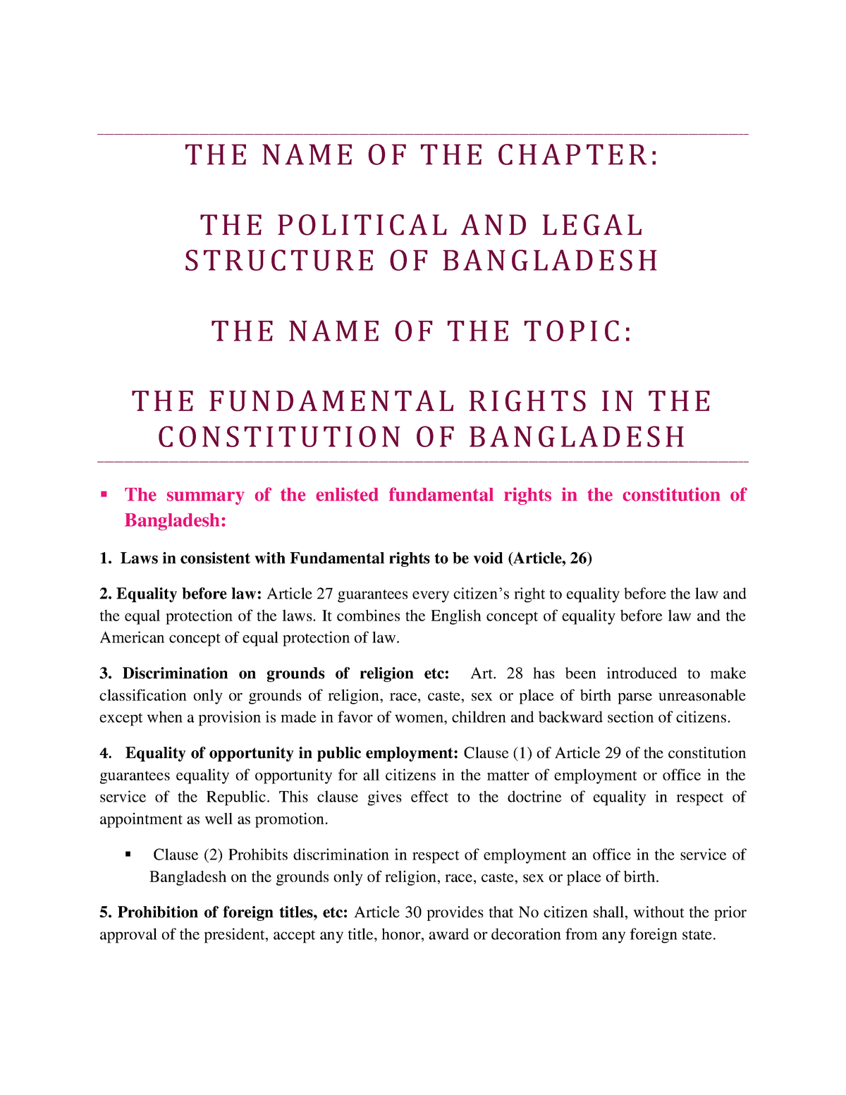 assignment on fundamental rights in bangladesh