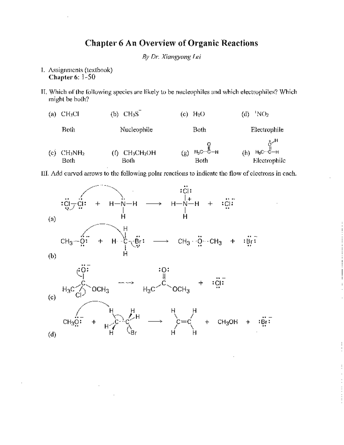 Ch Key Exercises With Answers Chapter An Overview Of Organic Reactions Dr Xiangyang