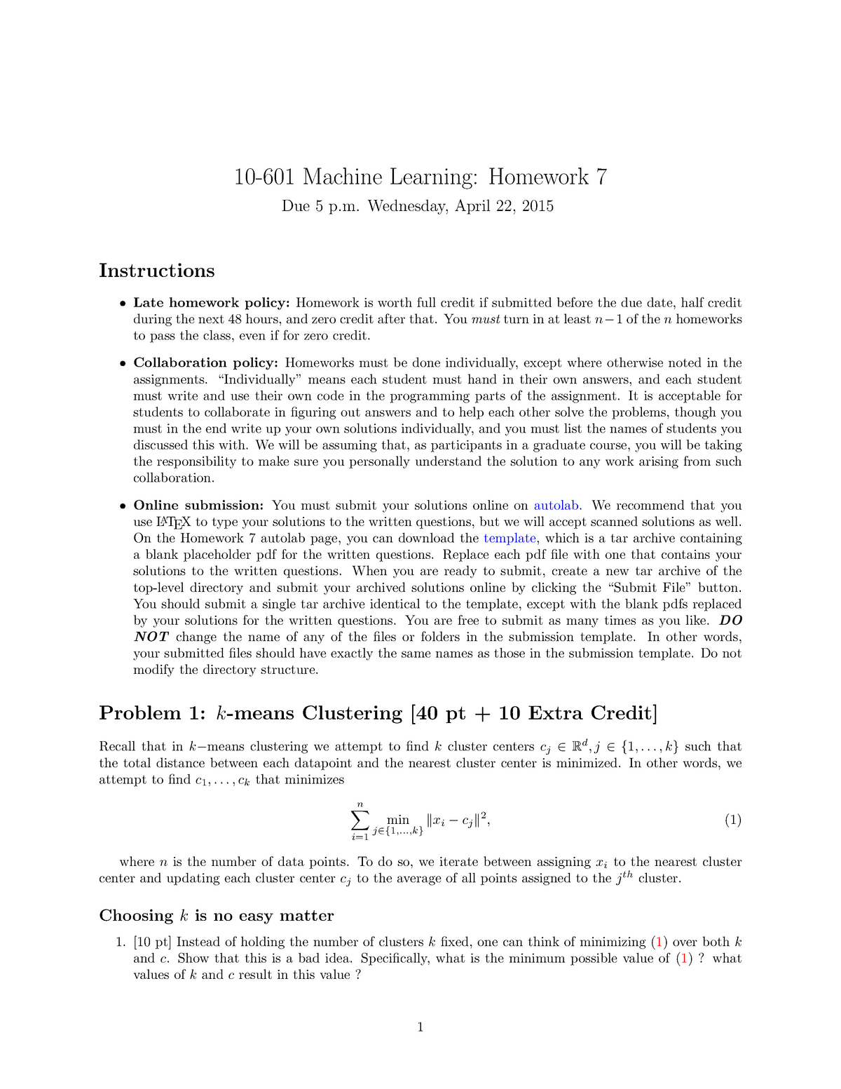 machine learning homework assignments