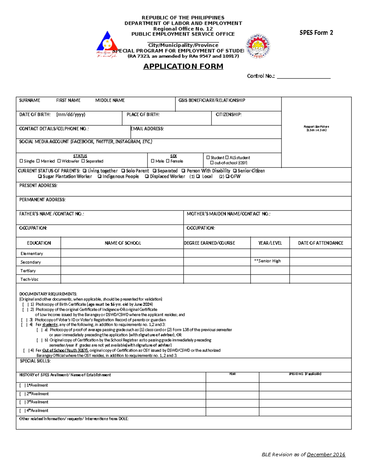 SPES FORM 2024 - this is just to open the document - SURNAME FIRST NAME ...