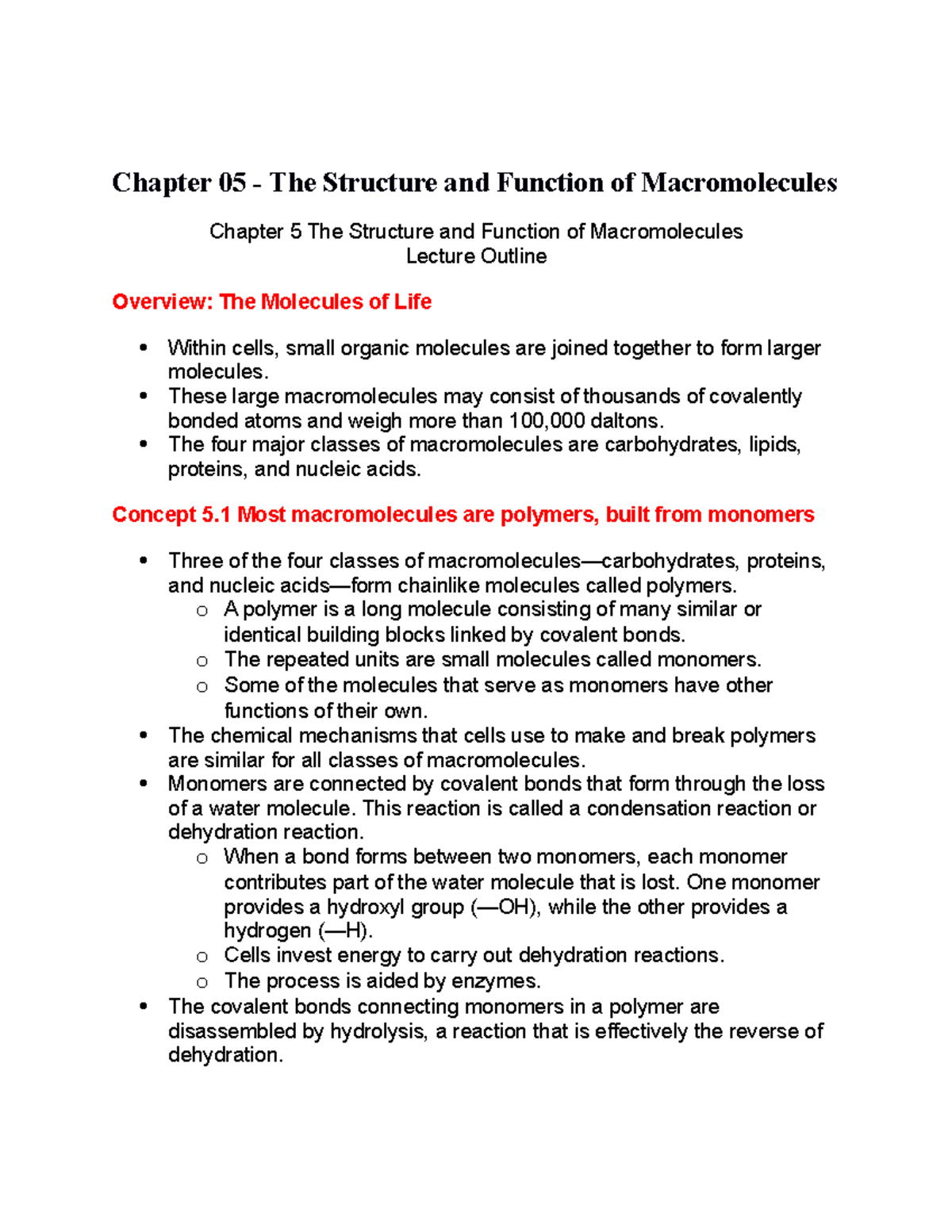 Biology Chapter 05 - Chapter 05 - The Structure and Function of ...