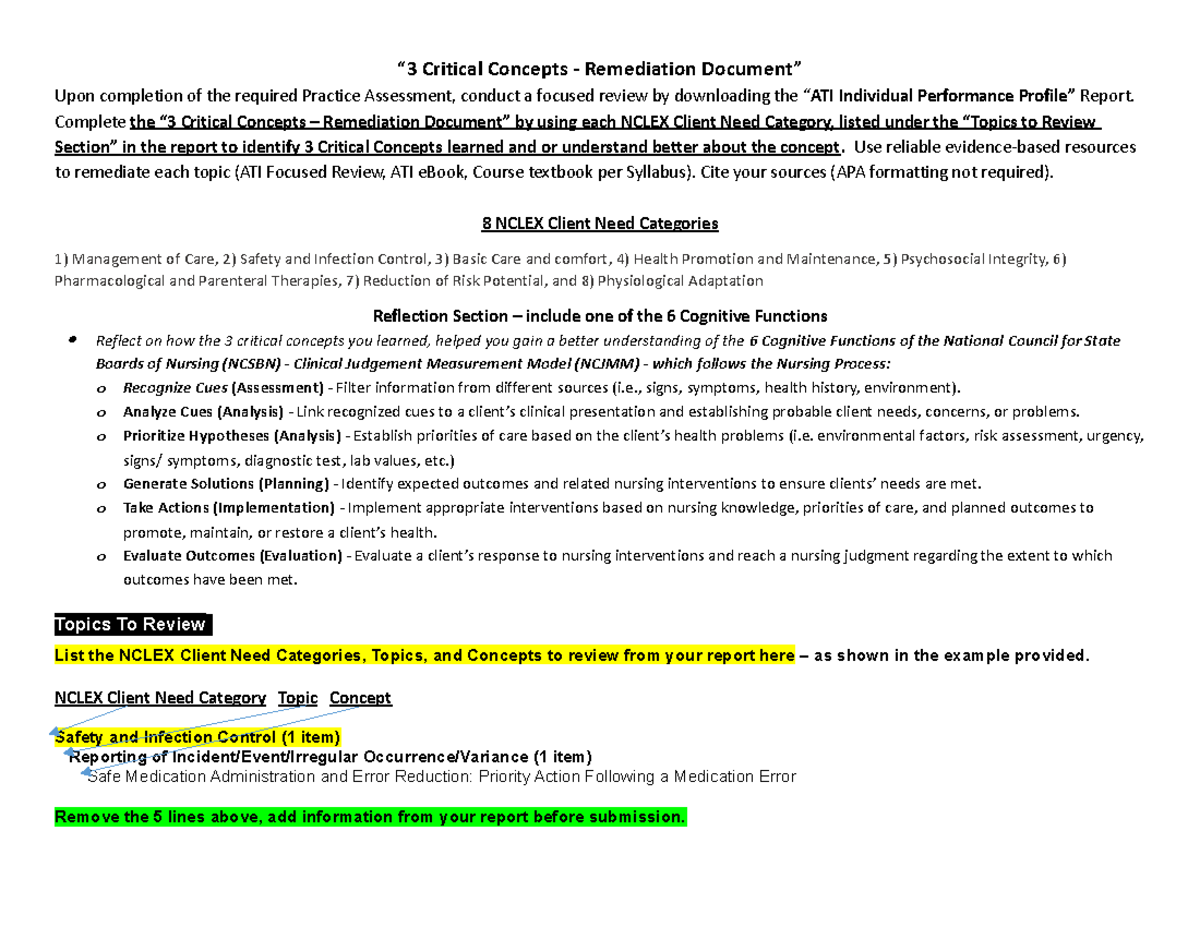 PEDS Remediation B 2023 - “3 Critical Concepts - Remediation Document ...