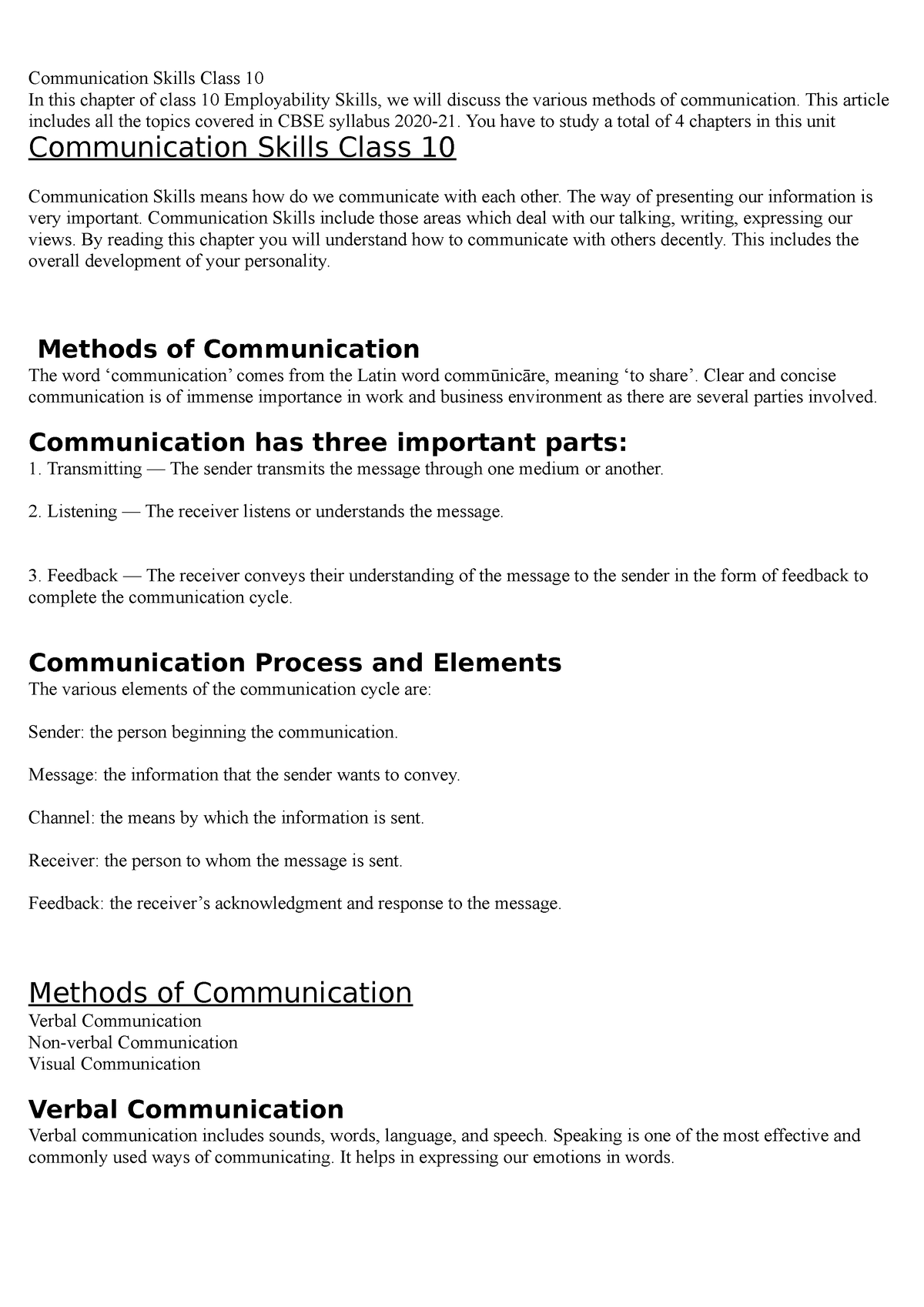 assignment on communication skills class 10