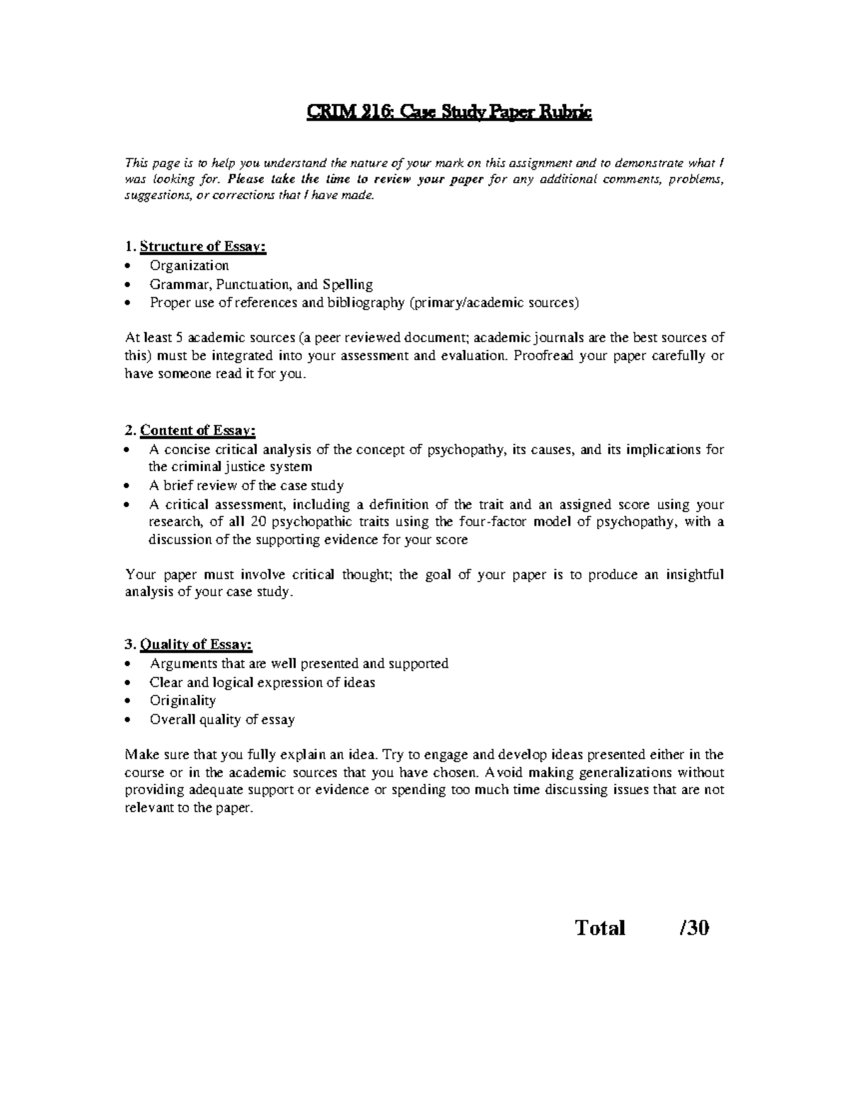 case study paper rubric