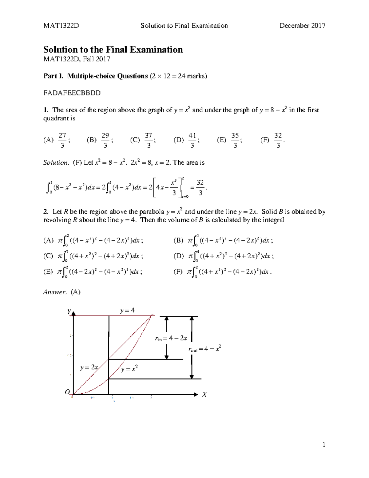 calculus 2 extra practice - Solution to the Final Examination MAT1322D ...