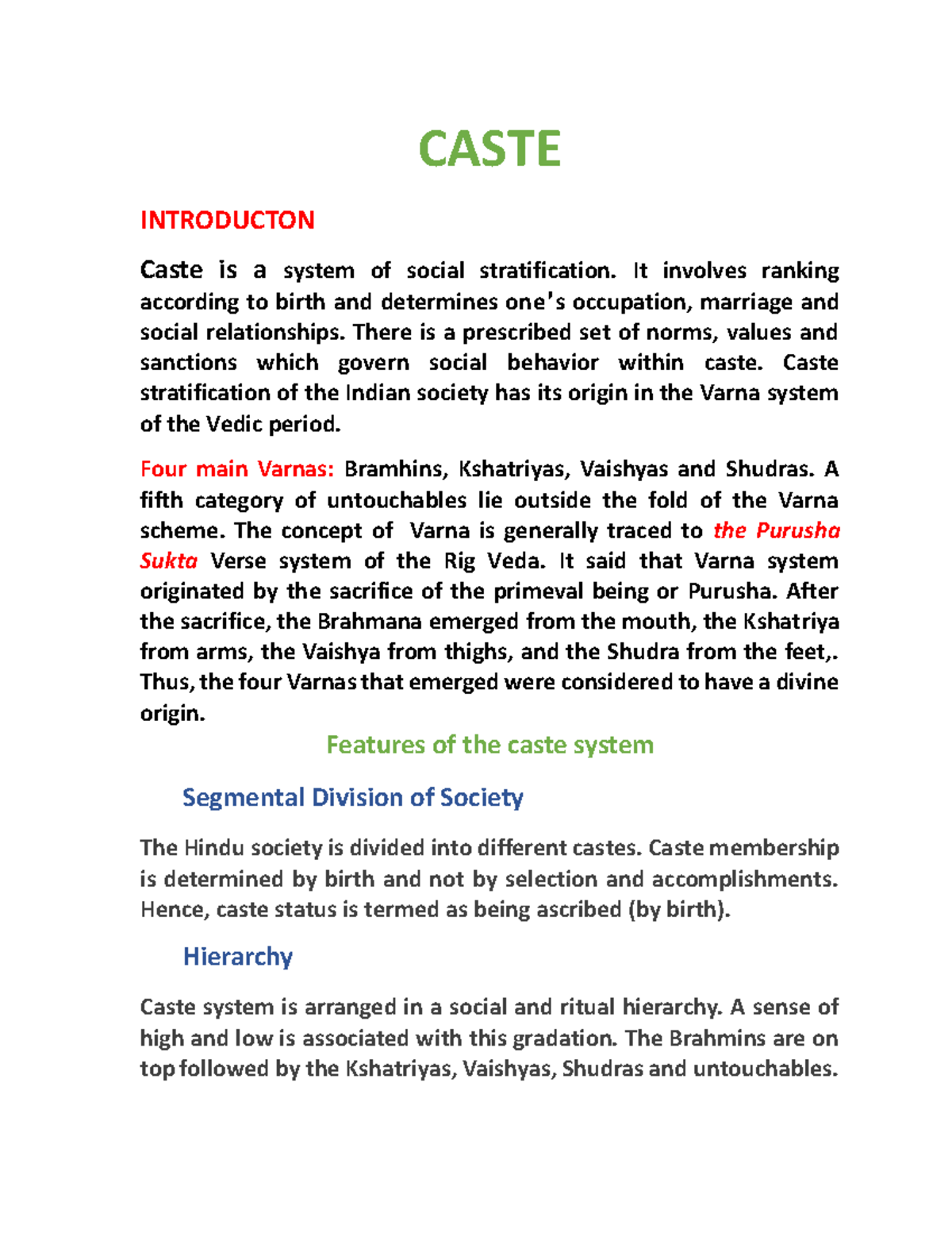 Caste Meaning Example In English