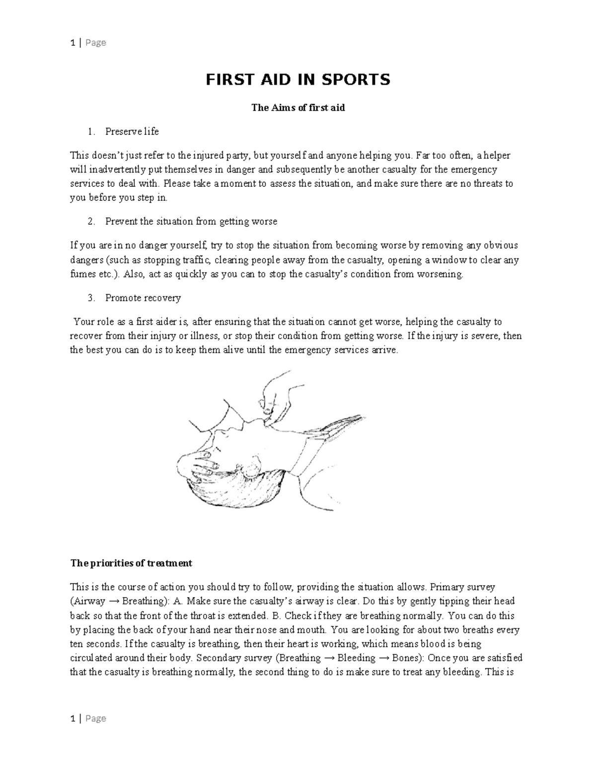 First AID IN Sports physical education FIRST AID IN SPORTS The Aims