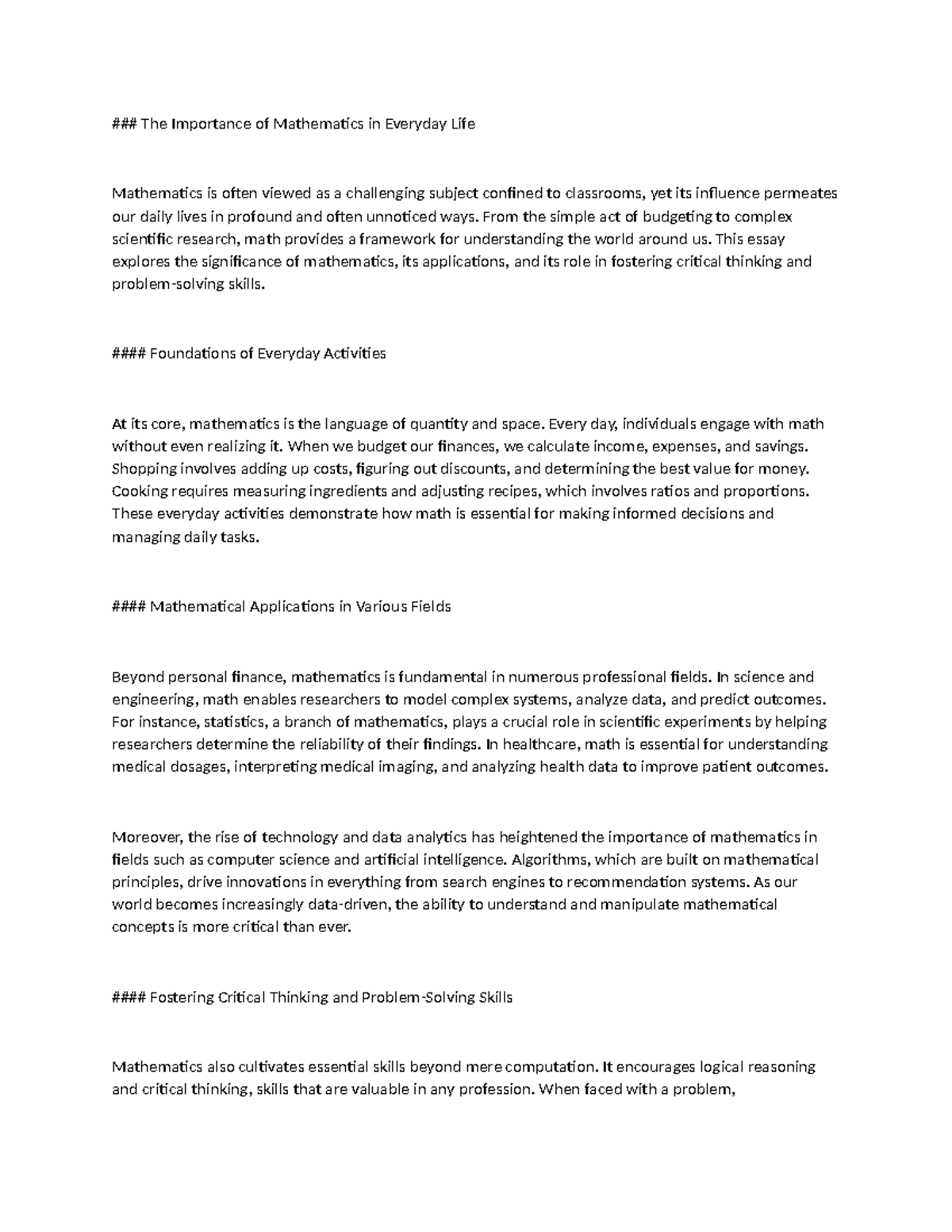 The Importance of Mathematics in Everyday Life - The Importance of ...