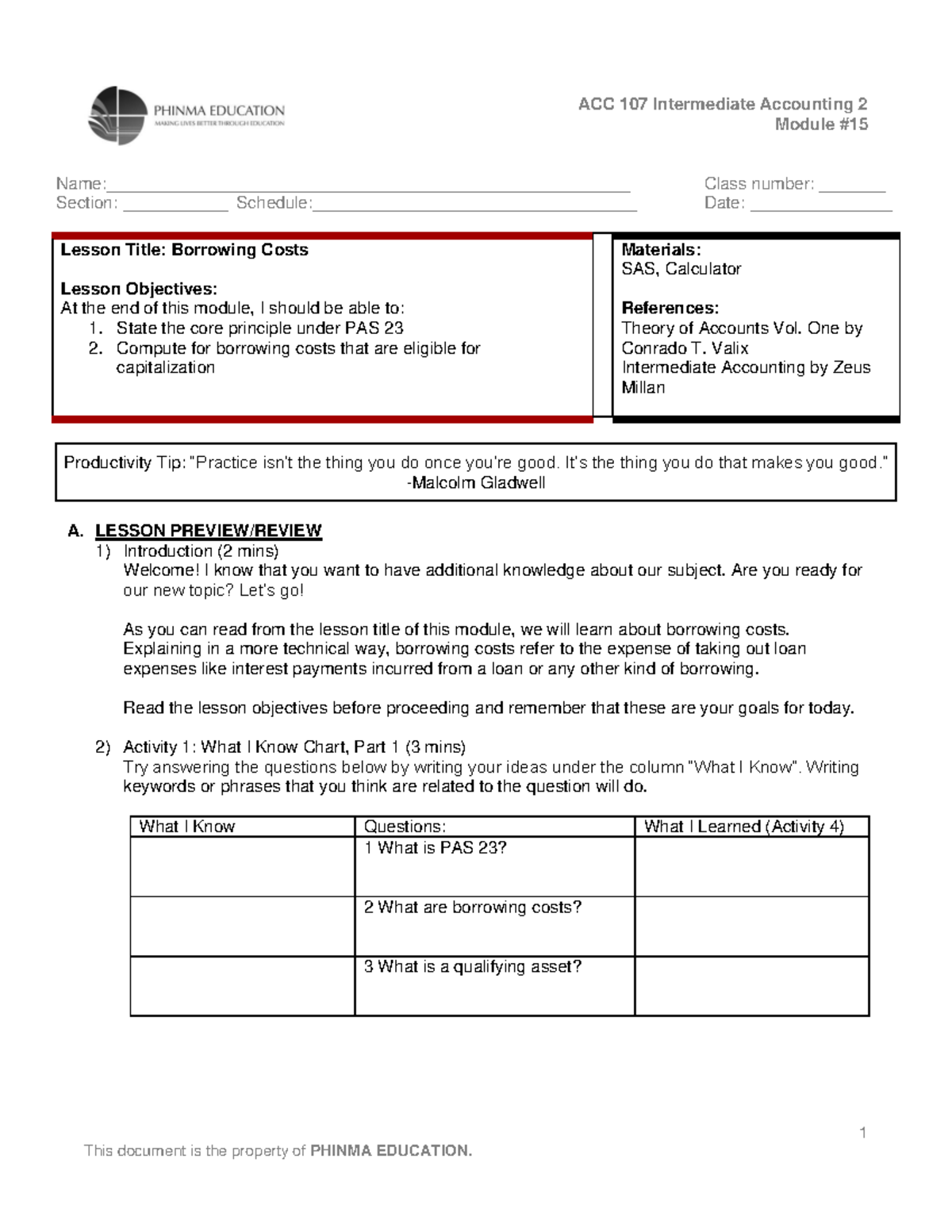 SAS#15-ACC107 - Notes - Module # Name