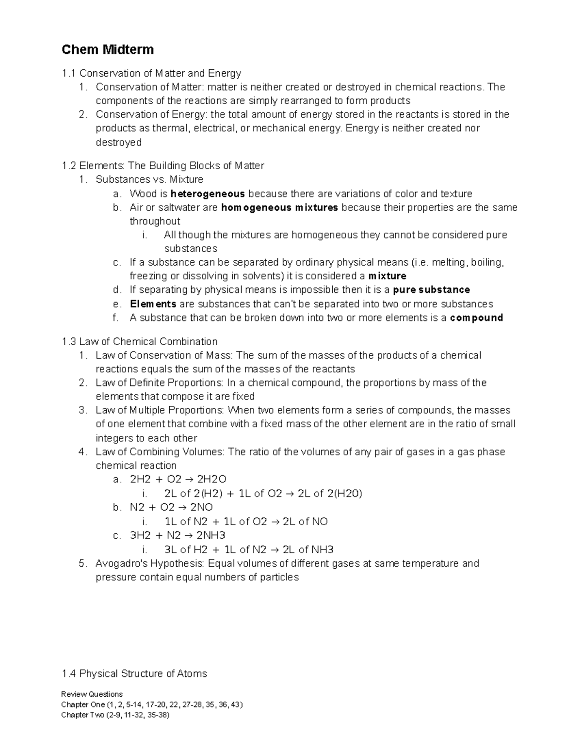 Final Review Whole Quarter - 1 Conservation of Matter and Energy 1 ...