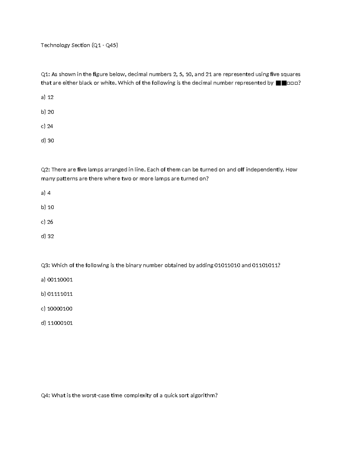 2024A IP Questions - IPA - Technology Section (Q1 - Q45) Q1: As shown ...