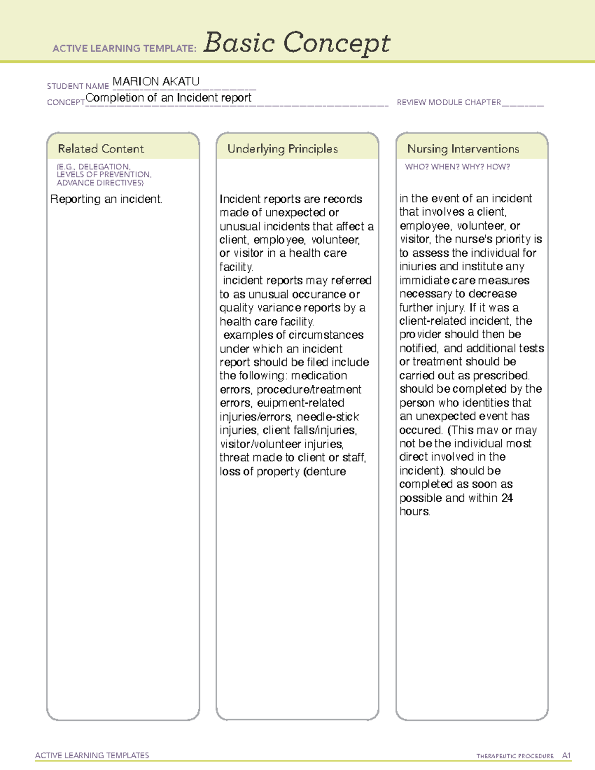 Active Learning Template Basic Concept - NURSING 212 - ACTIVE LEARNING ...