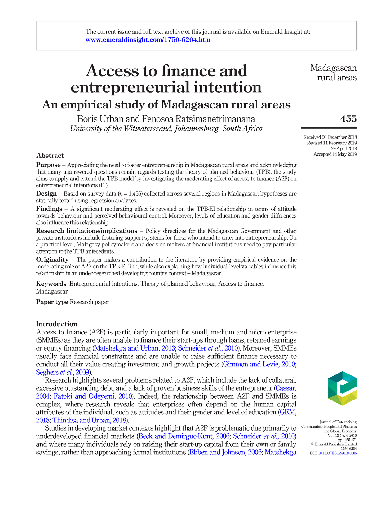 thesis on entrepreneurial finance