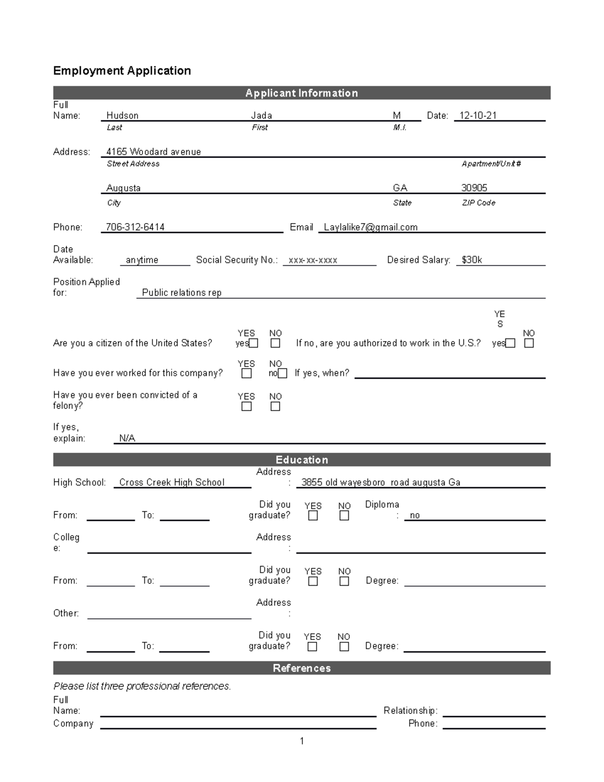 Job Application-3 - dual enroollment - Employment Application Applicant ...