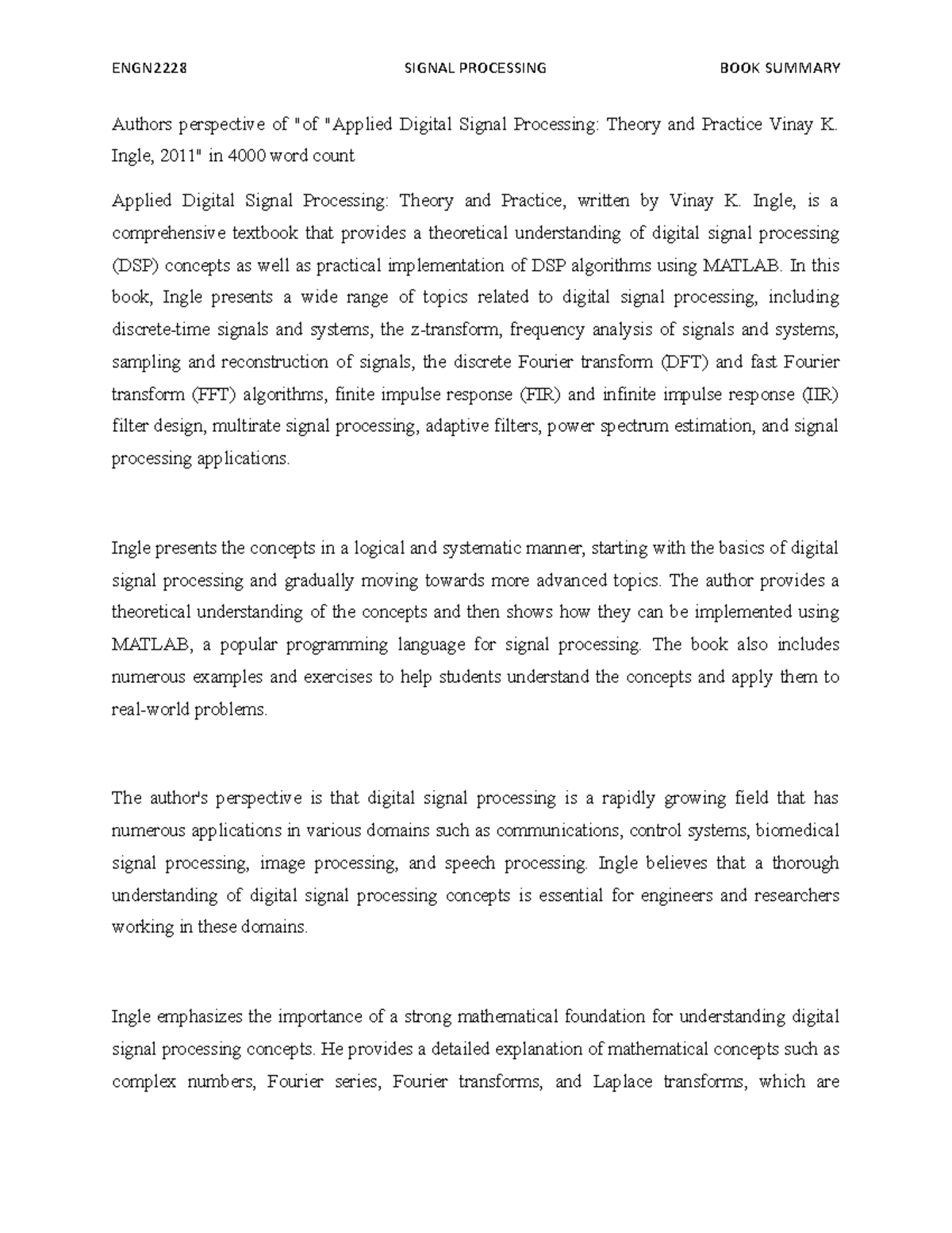 Authors perspective of Applied Digital Signal Processing Theory and