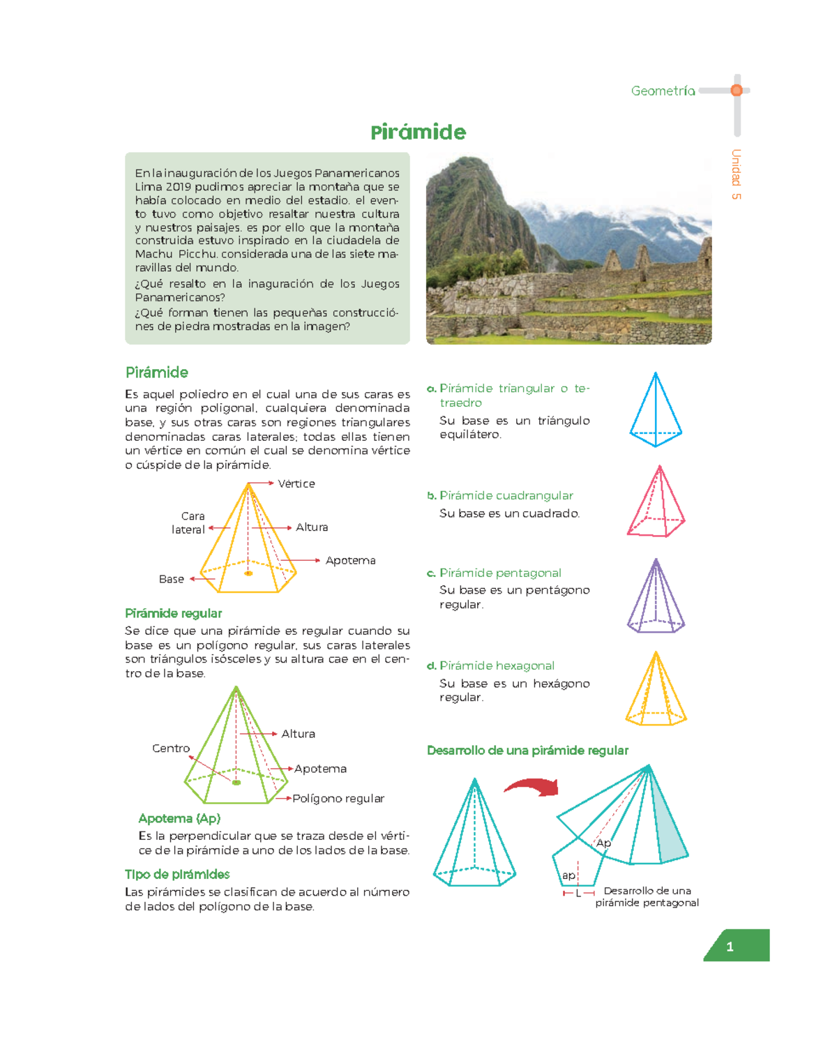 Piramide - 2DO - MATERIAL - a. Pirámide triangular o te- traedro Su ...