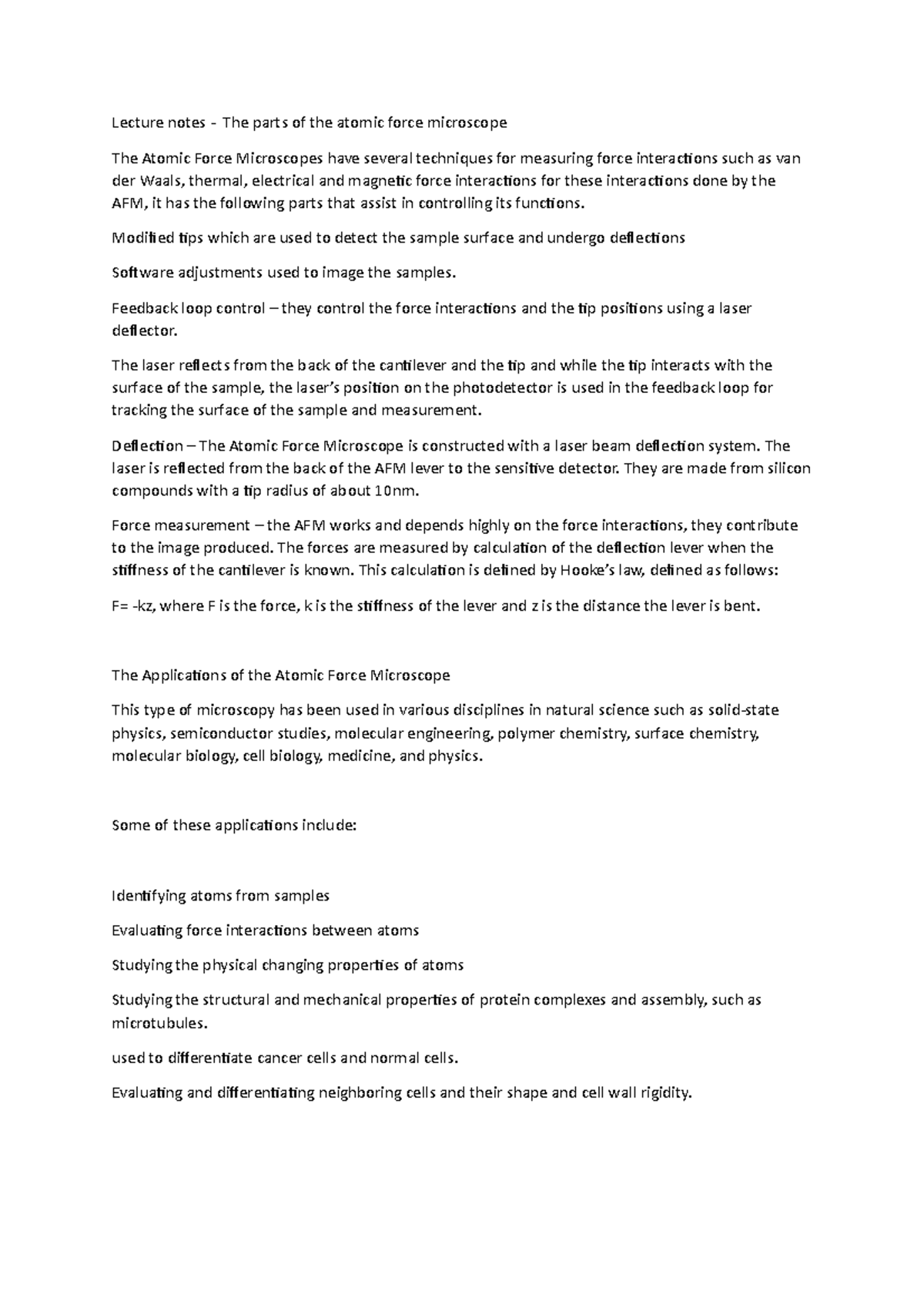 Lecture notes - The parts of the atomic force microscope - Modified ...