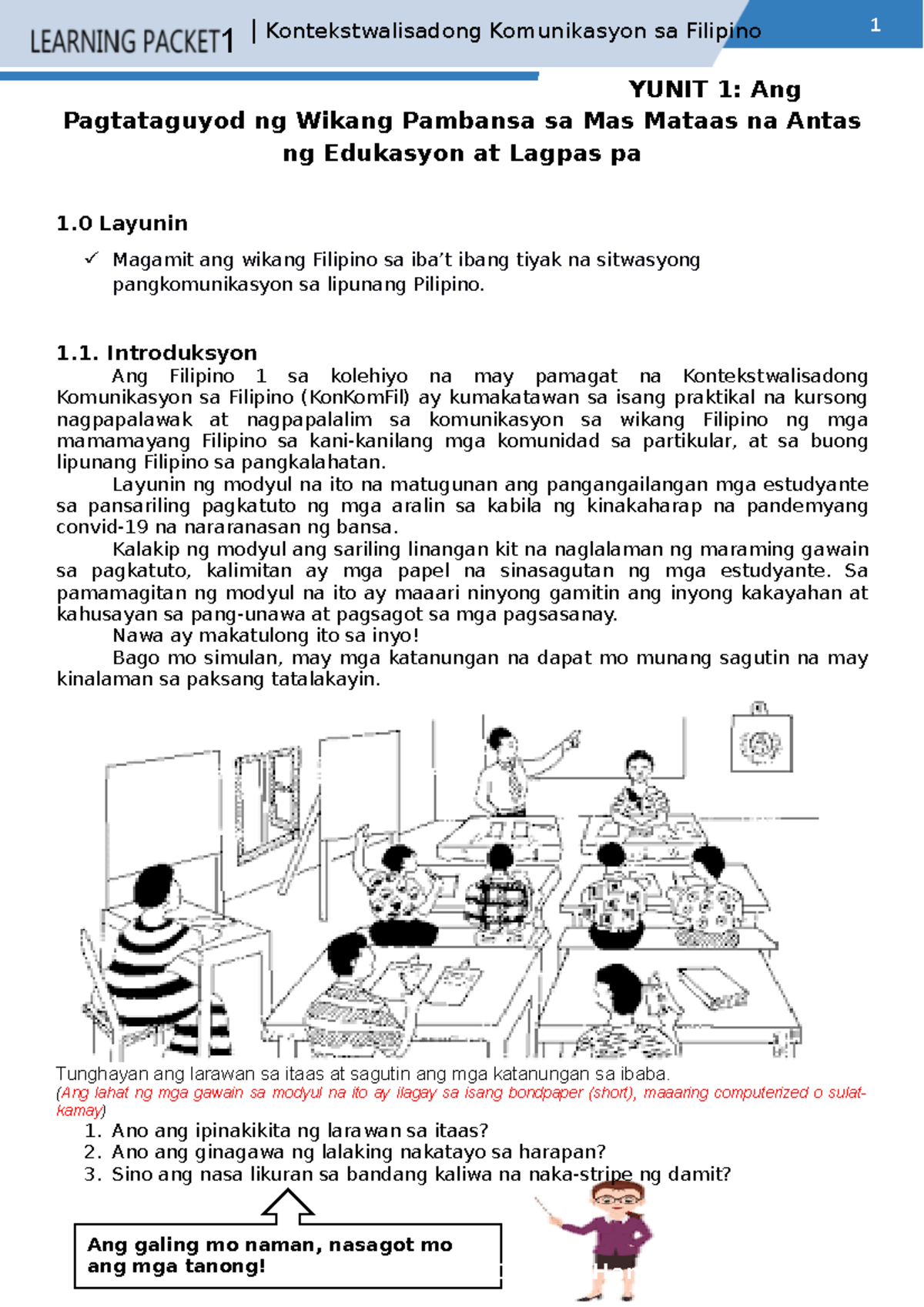 Kom Fil LP 1 - Kontekstwalisadong Komunikasyon sa Filipino LP - YUNIT 1 ...
