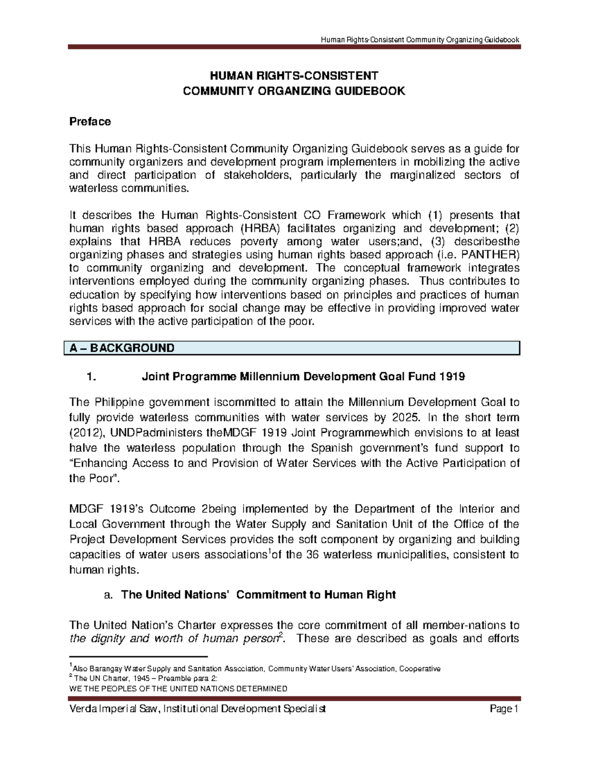 Human Rights Consistent Community Organizing Guidebook - It describes ...