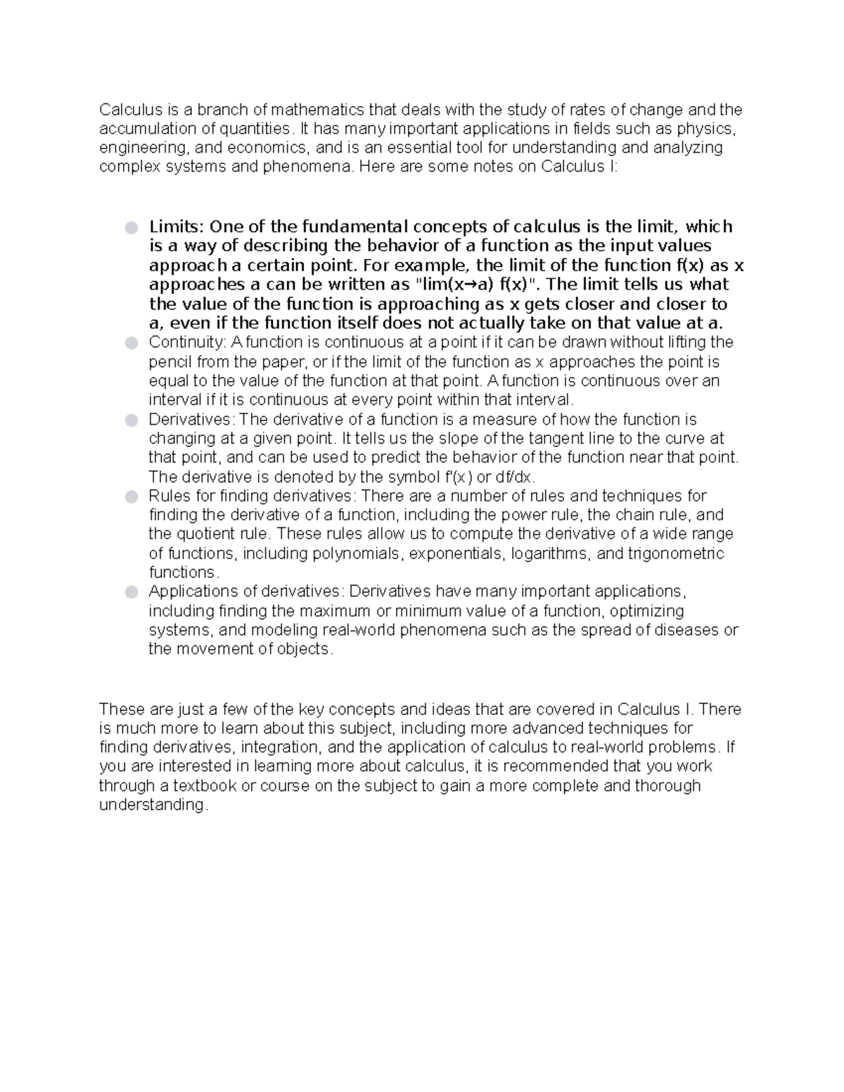 Calc intro notes - Calculus is a branch of mathematics that deals with ...