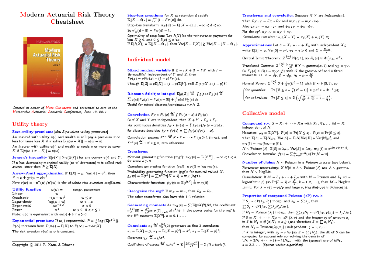 Cheatsheet Formula Schade Actuariaat Studeersnel