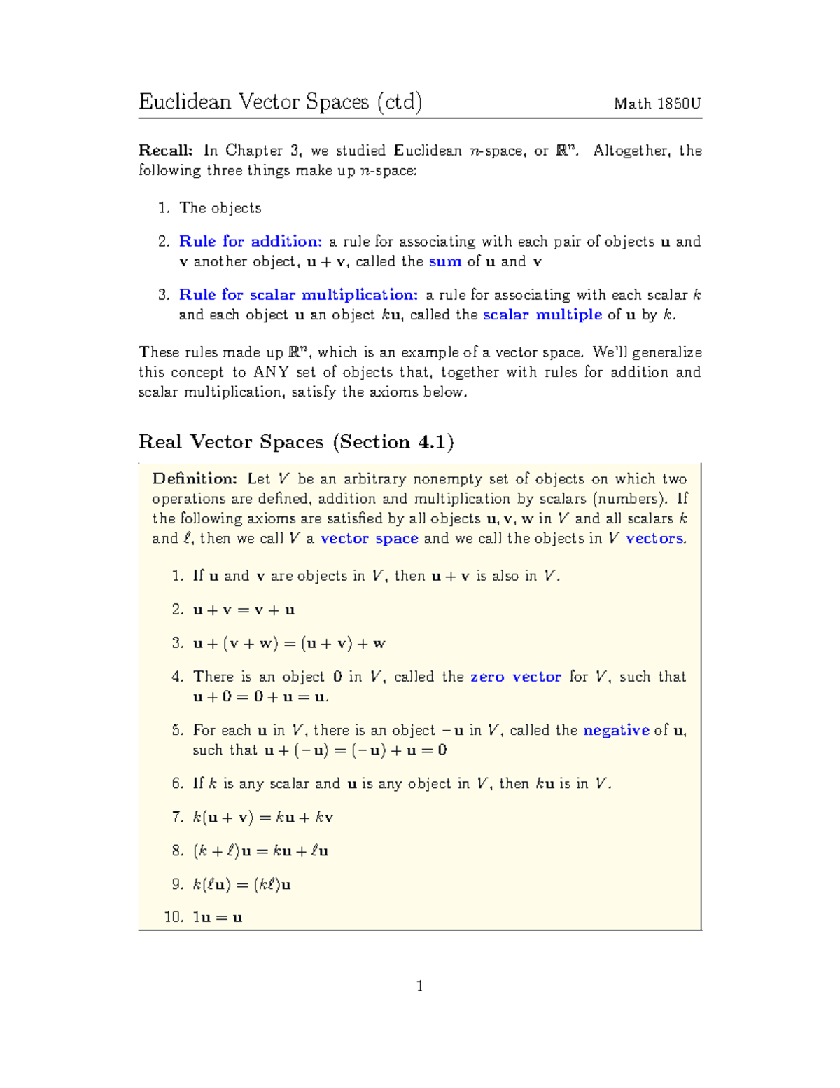 MATH-1850 Lecture 10 2021 - Euclidean Vector Spaces (ctd) Math 1850U ...