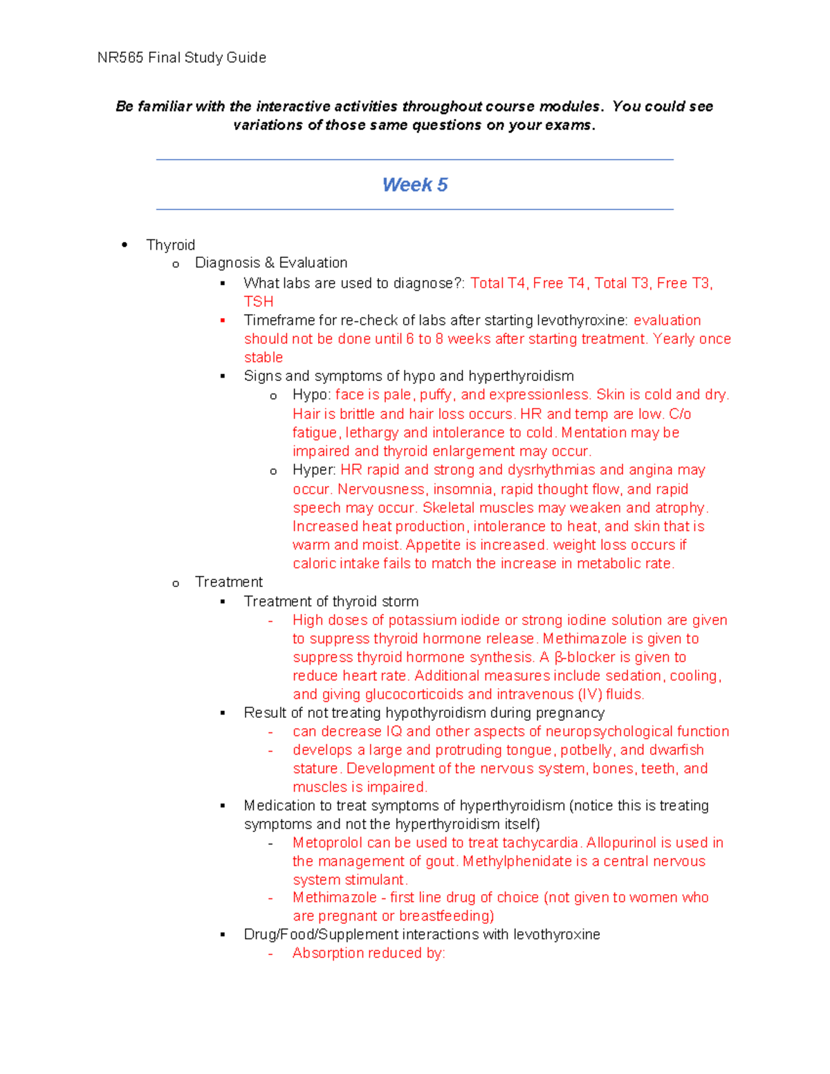 565 Final Exam Study Guide - Be familiar with the interactive ...